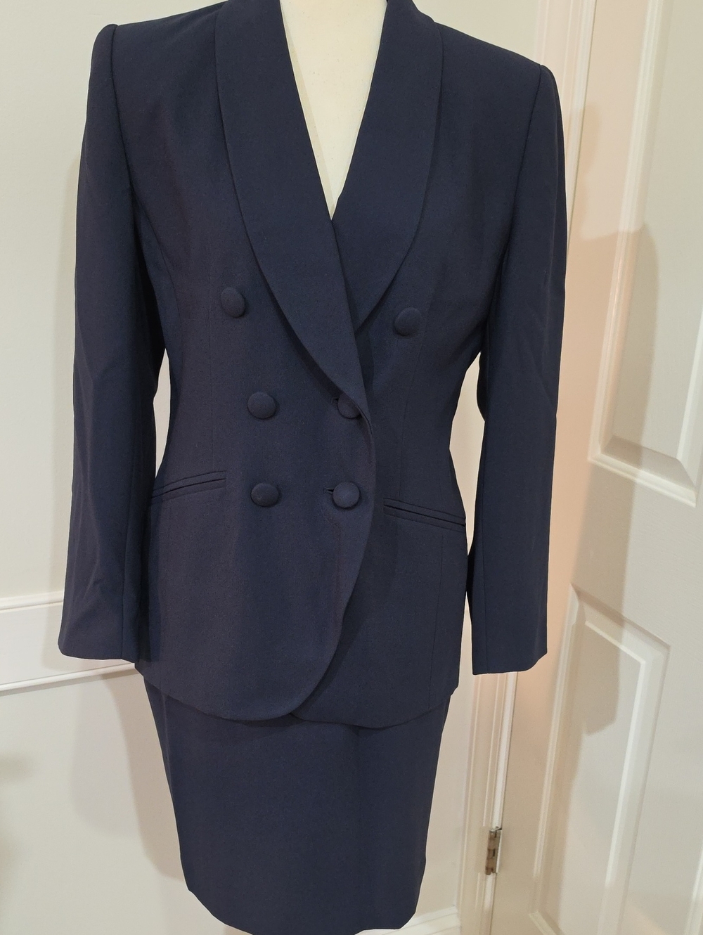 Petite Sophisticate Vintage-Style Classic Navy Double-Breasted Suit- Size 4P